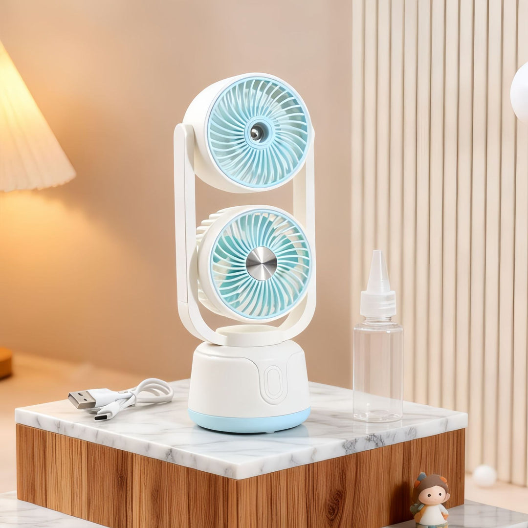Portable USB Air Humidifier Fan with Dual Blower and Splash-Proof Function Kalsten