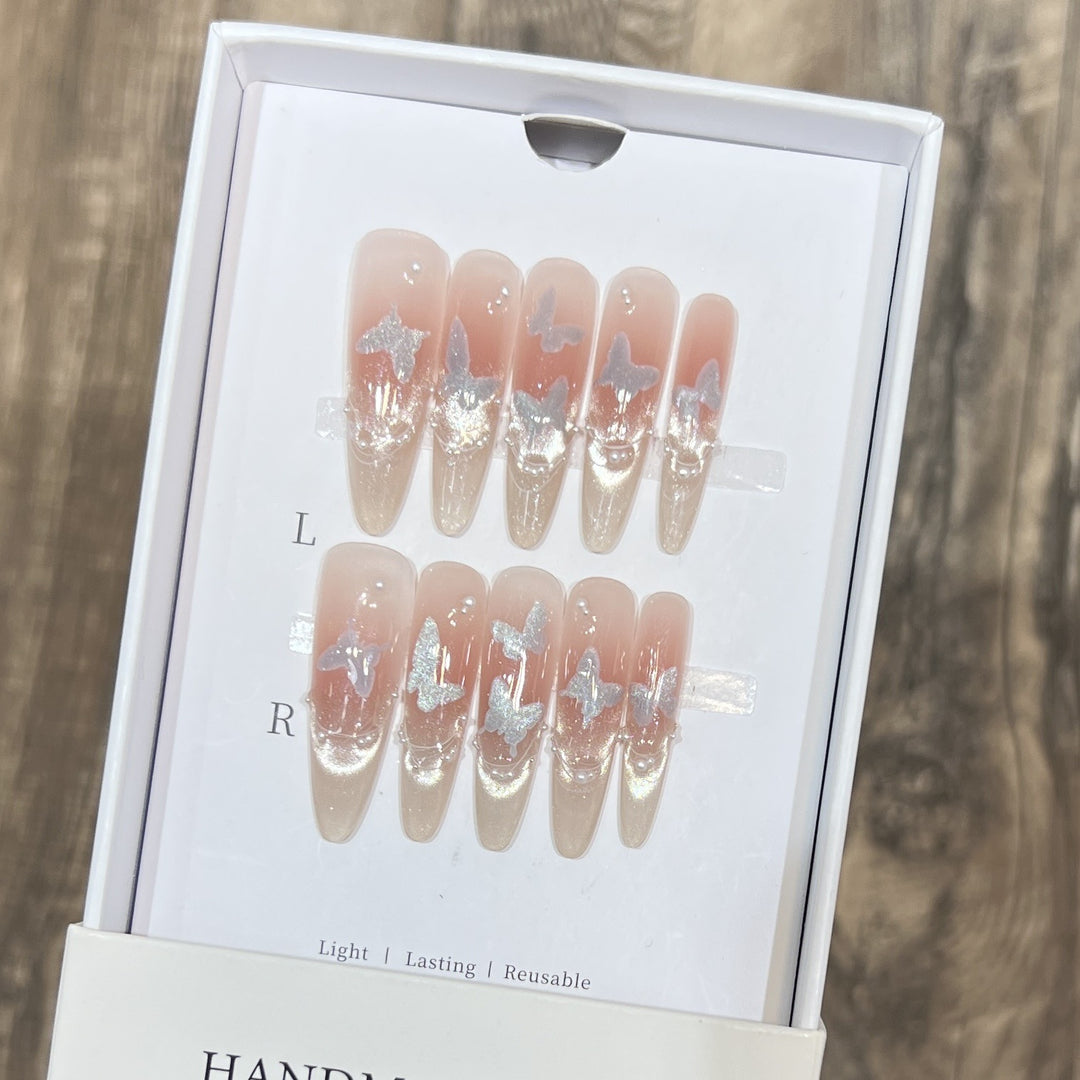 Artistic Stiletto Press-On Nail Set with Butterfly Design Kalsten