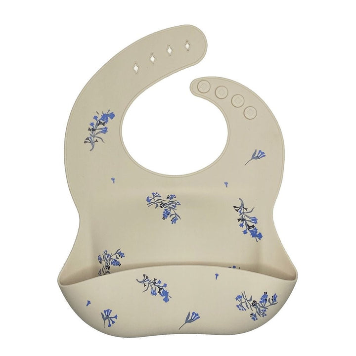 Silicone Baby Feeding Bib with Deep Crumb Pocket and Adjustable Snap Collar