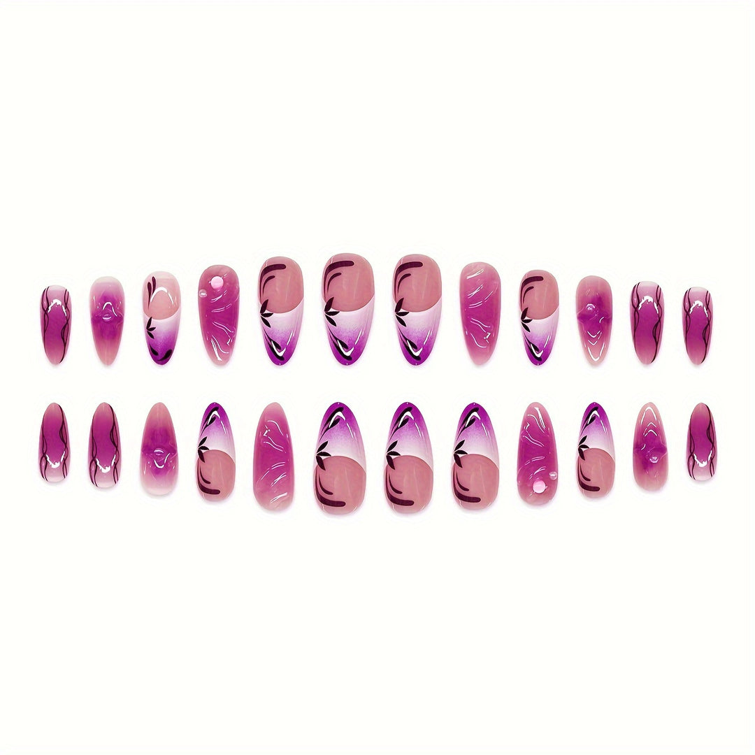 Artistic Stiletto Press-On Nail Extensions with Floral Design Kalsten