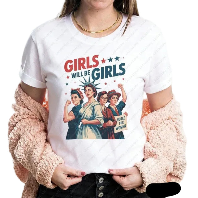 Women's nan vintage-inspired feminist graphic t-shirt with suffragette illustration Kalsten