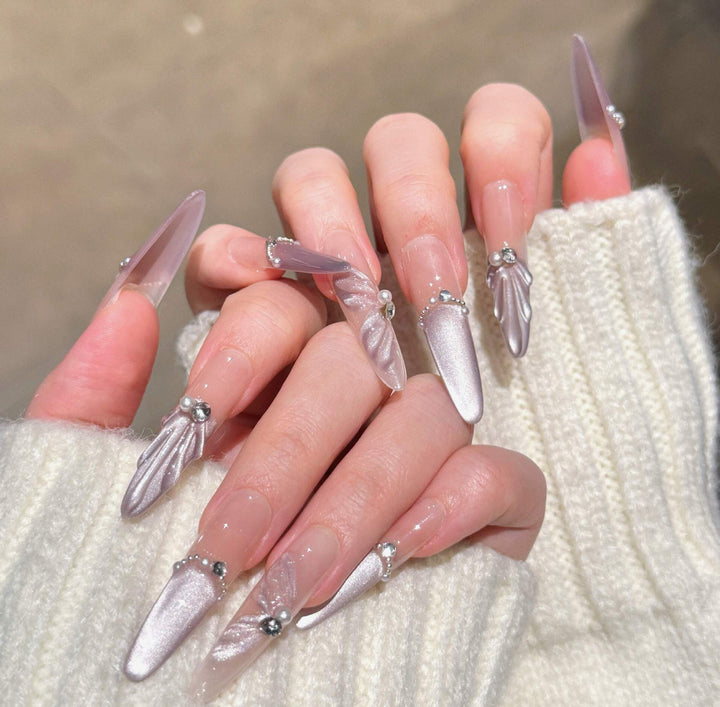 Glamorous Crystal-Studded Stiletto Press-On Nails Kalsten