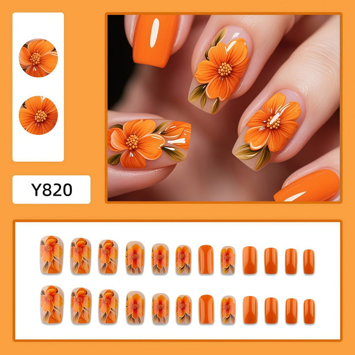 Artificial nails with floral accents and high gloss finish Kalsten