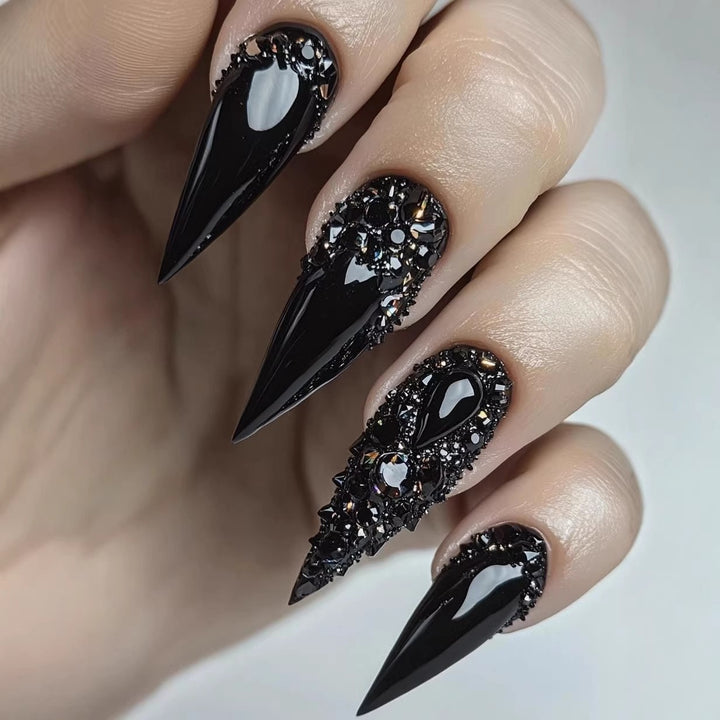 Artificial Nails in Elegant Stiletto Design with Sparkling Rhinestone Accents Kalsten