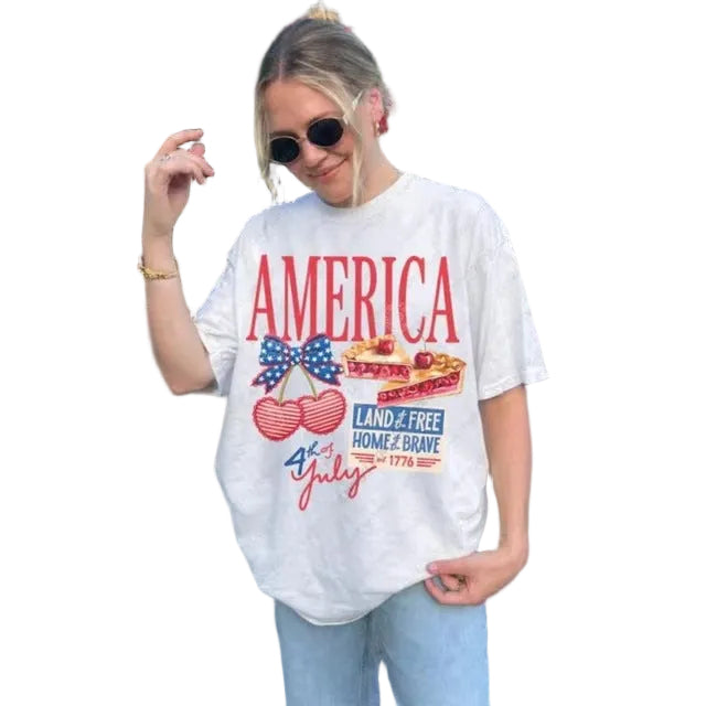 Women's nan patriotic oversized cotton graphic tee with relaxed boxy fit Kalsten