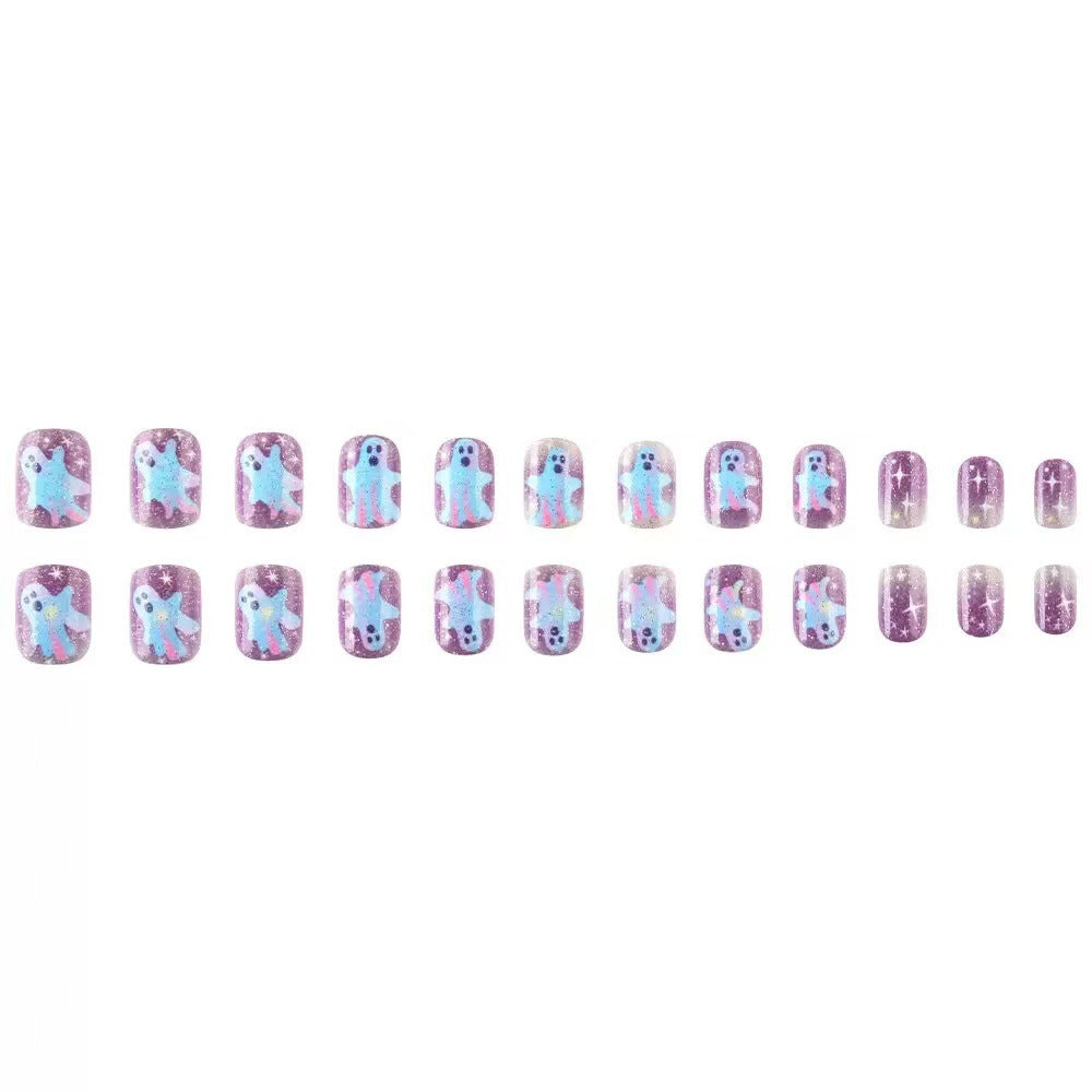 Acrylic Nail Set with Creepy Ghost Motifs Kalsten
