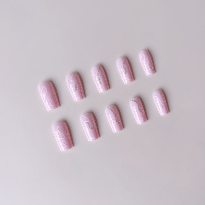 Artificial nail set with elegant 3D decorative lines and glitter accents Kalsten