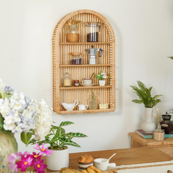 Round Wall Shelf Made of Natural Rattan Kalsten