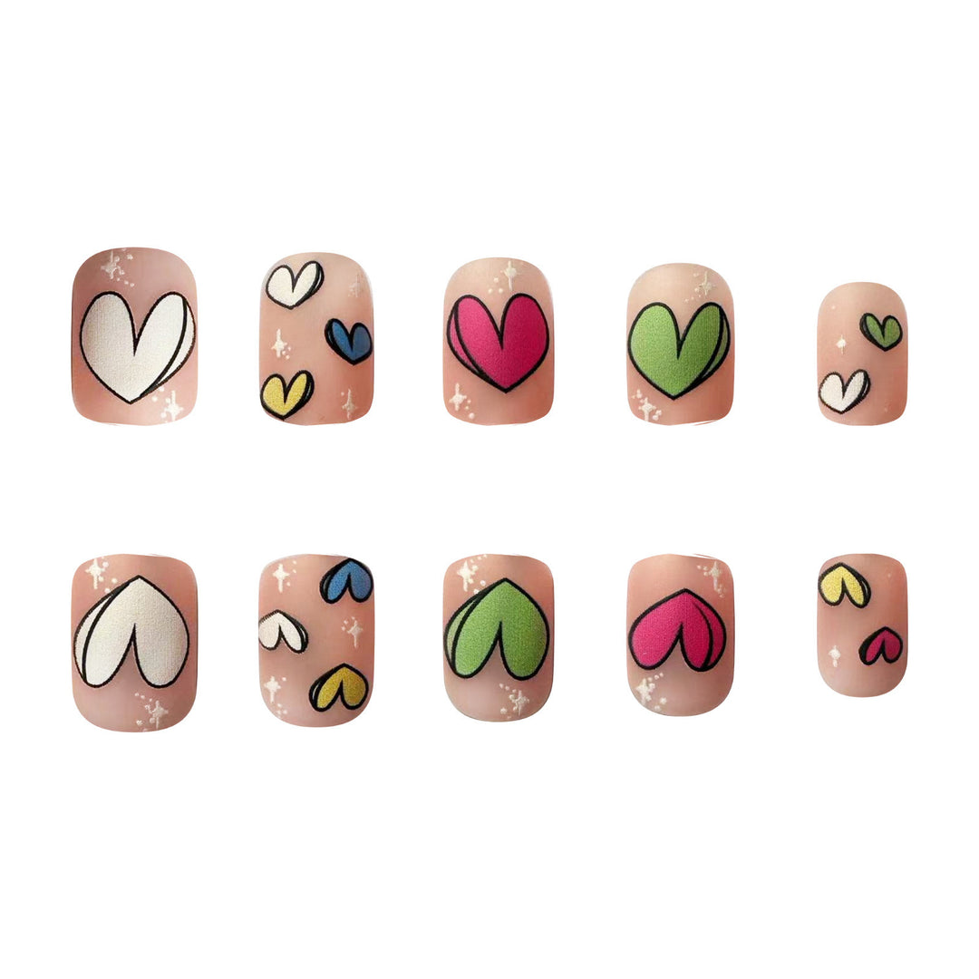 Artificial nail set with playful heart patterns Kalsten