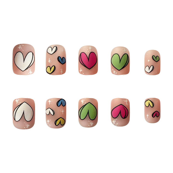 Artificial nail set with playful heart patterns Kalsten