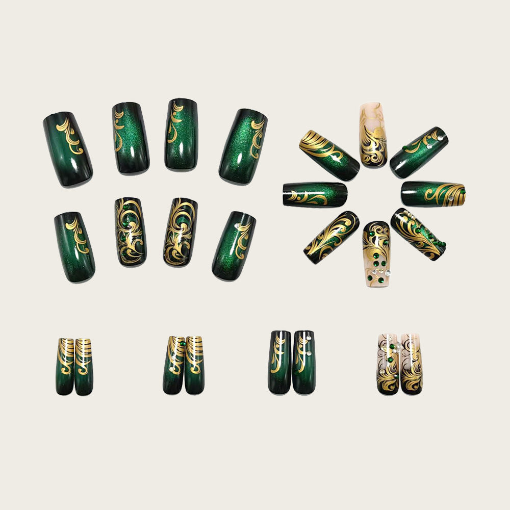 Artificial nails with elegant gold and green tones Kalsten