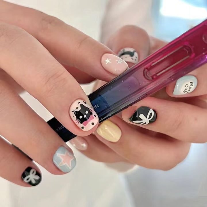 Playful Cat-Themed Press-On Nail Set Kalsten
