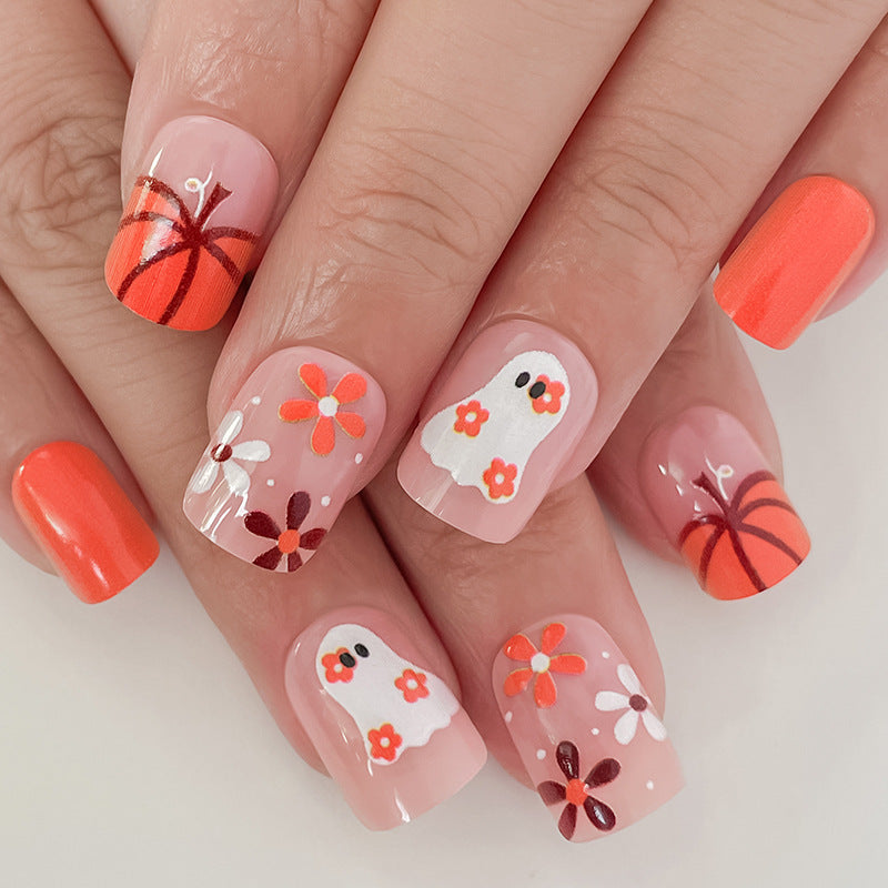 Artistic Press-On Nail Set with Halloween Themed Designs Kalsten