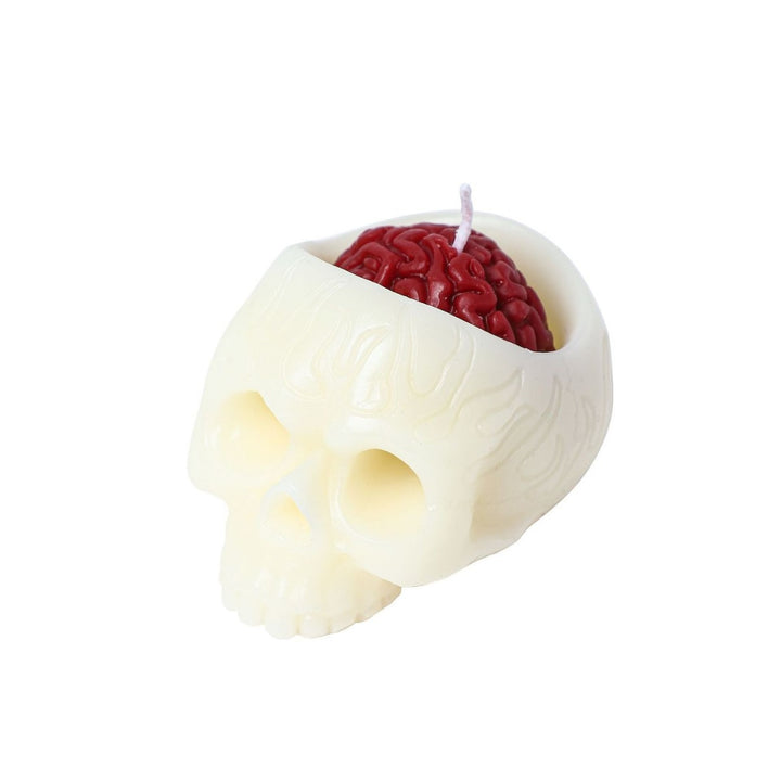 Skull-Shaped Decorative Candle with Exposed Brain Detail