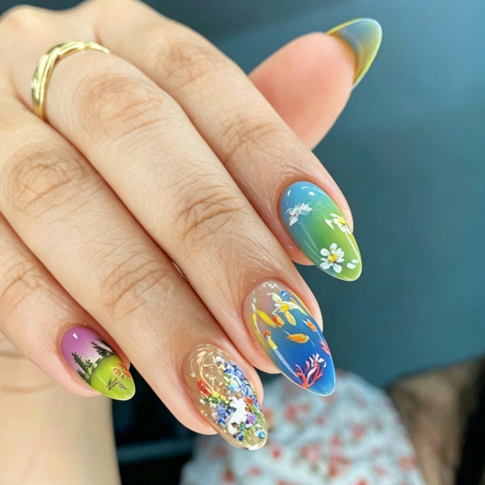 Artificial nails with artful nature and water world decoration Kalsten