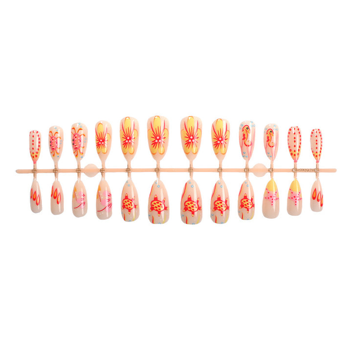 Artistic Press-On Nail Set with Floral and Colorful Designs kalsten