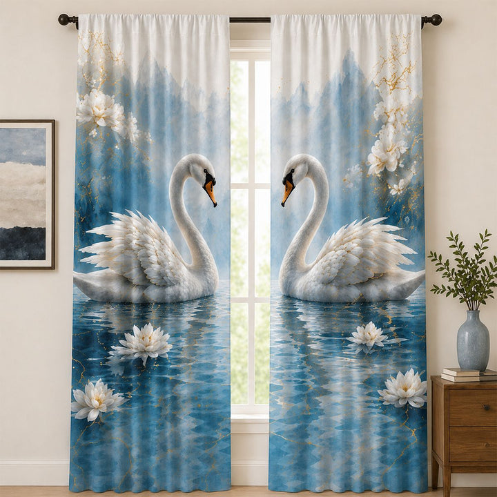 Artistic Bird Print Window Curtains