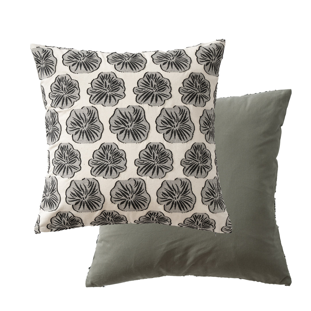 Decorative embroidered cushion cover made of cotton-linen with floral relief pattern Kalsten