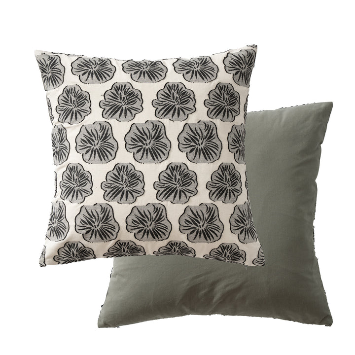 Decorative embroidered cushion cover made of cotton-linen with floral relief pattern Kalsten