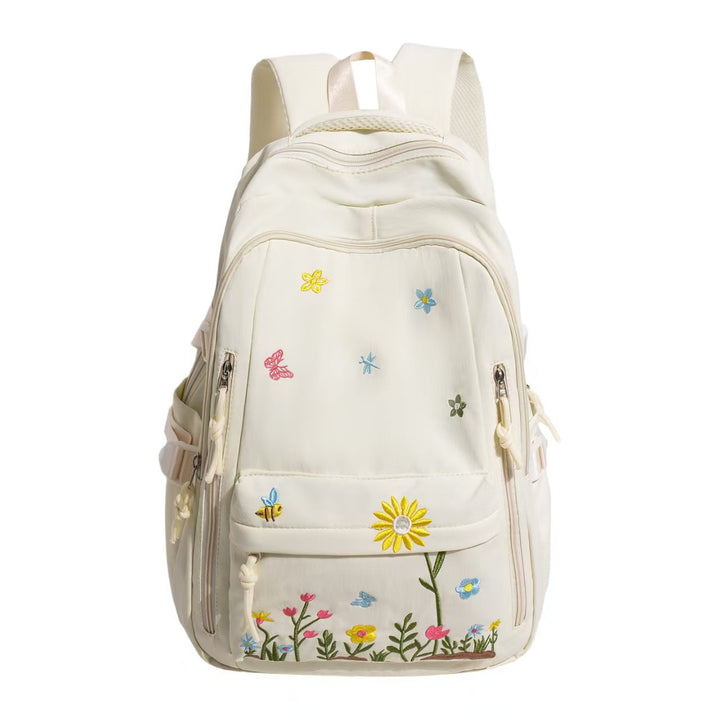 Backpack with Floral Embroidery Pattern and Practical Compartments Kalsten