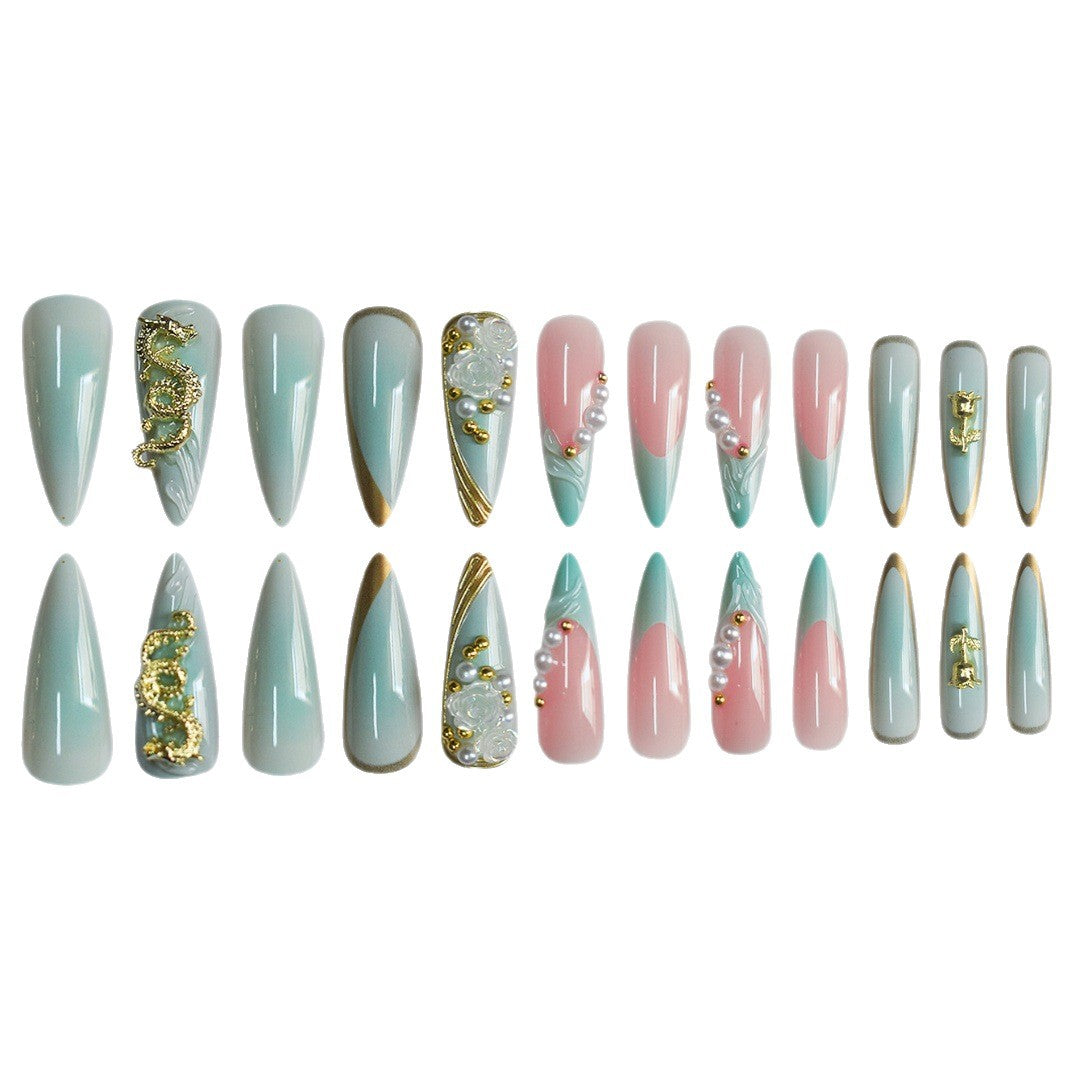 Luxurious Rhinestone and Floral Press-On Nail Art Kalsten