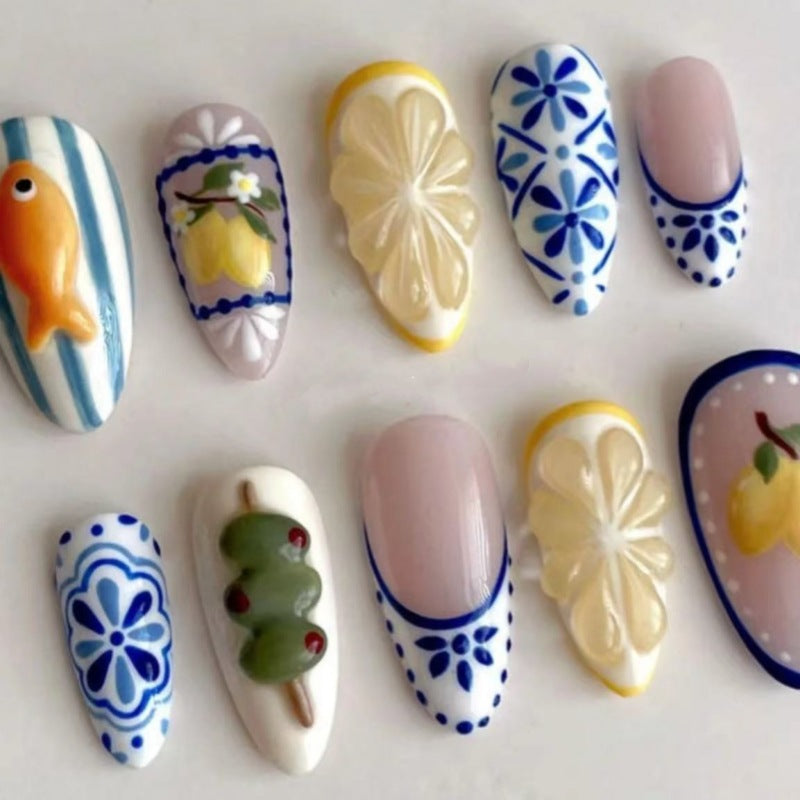 Artistic Sea-Themed Press-On Nail Set Kalsten