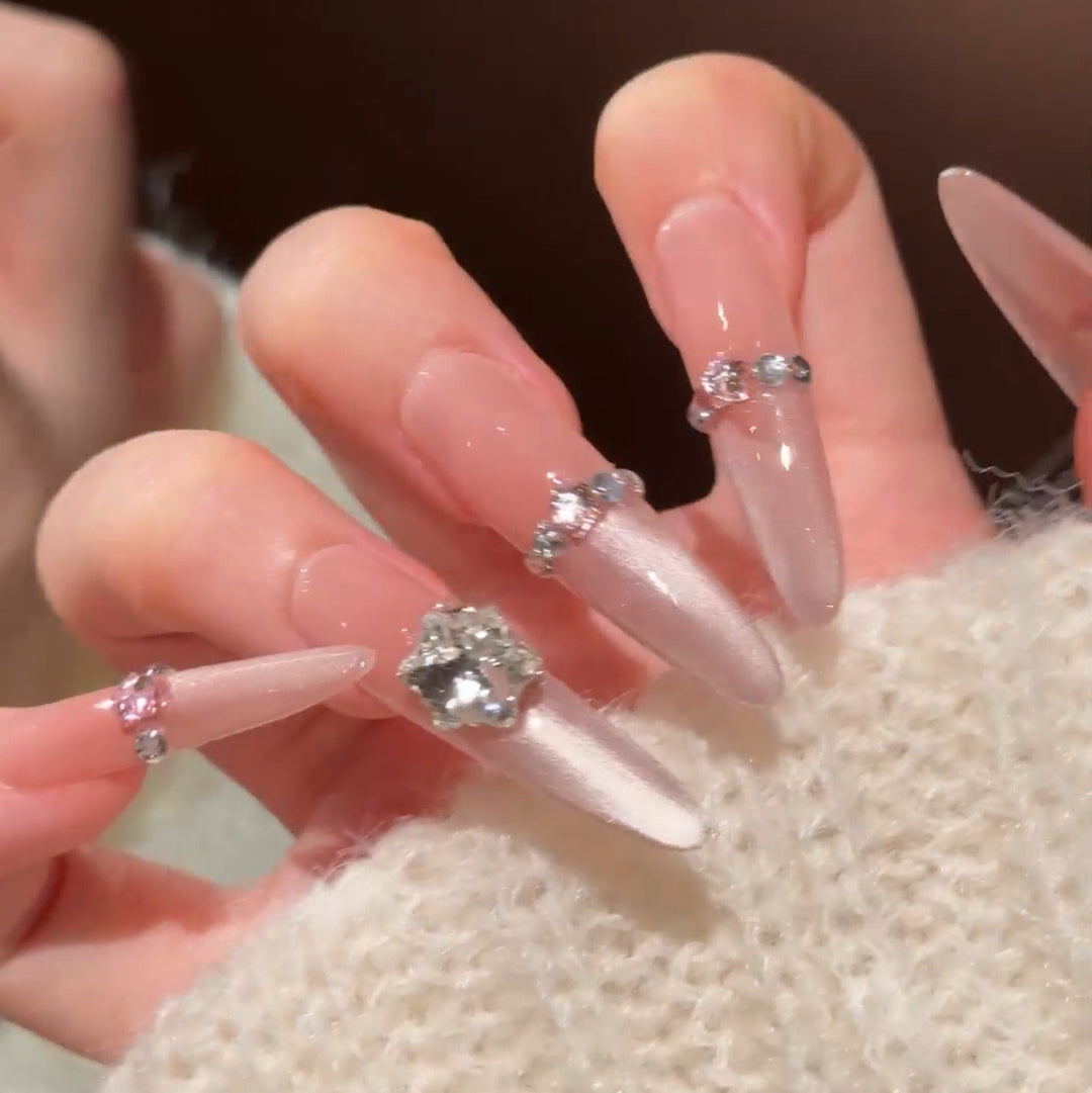 Artistic Stiletto Press-On Nail Art with Glimmering Accents Kalsten