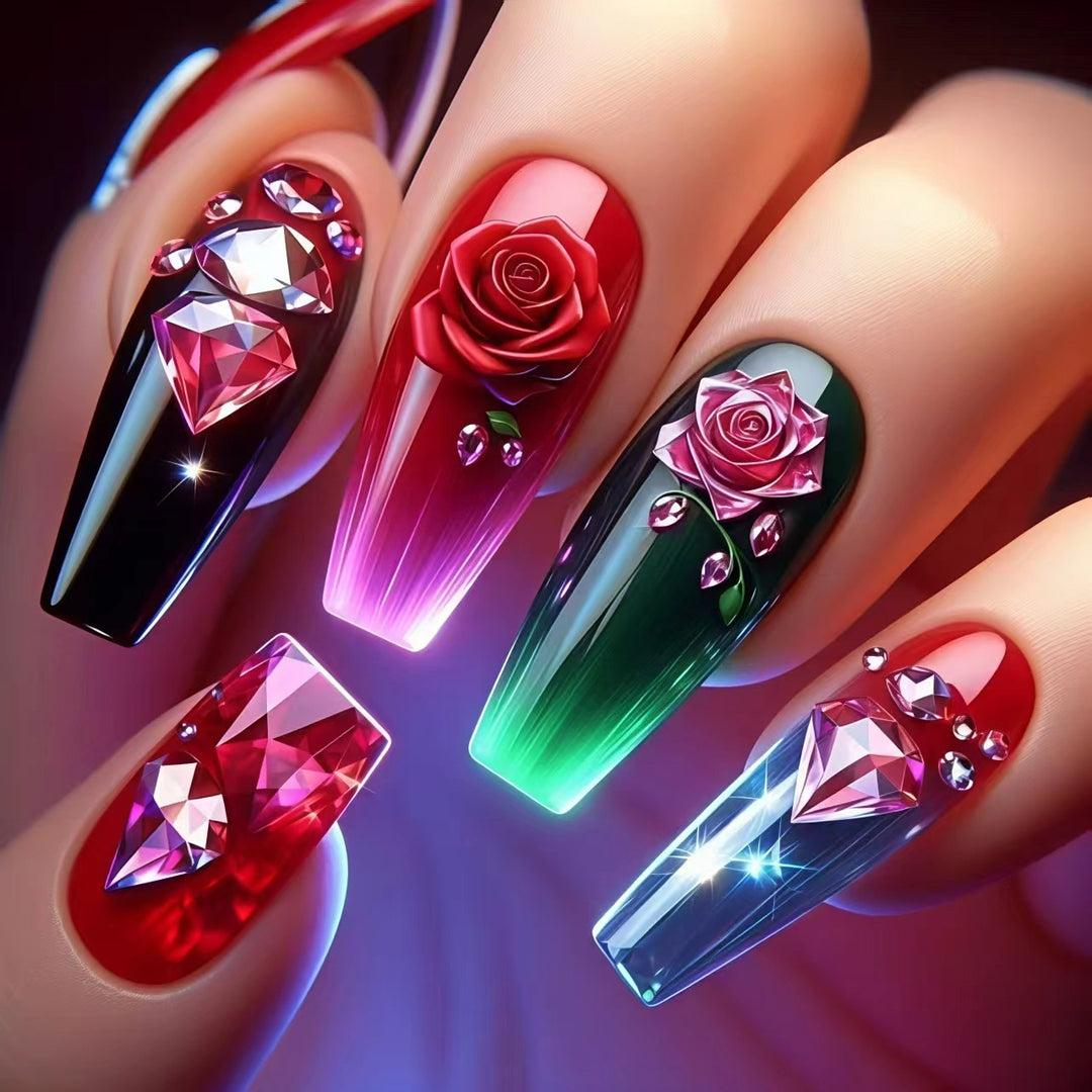 Artificial nails with floral and glittering accents Kalsten