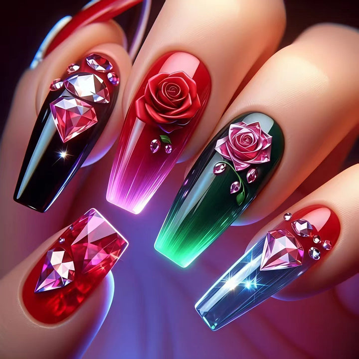 Artificial nails with floral and glittering accents Kalsten