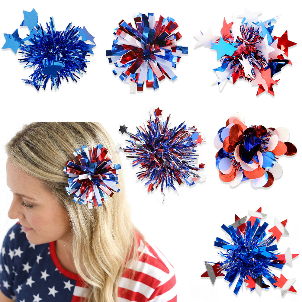Independence Day sparkly tinsel starburst pom pom cat teaser toy Kalsten