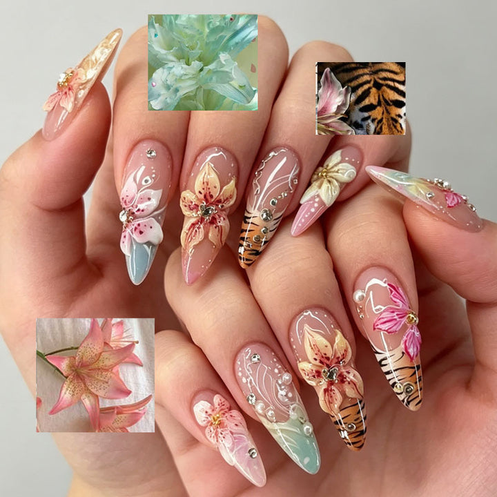 Artistic Floral Design Press-On Nail Tips Set Kalsten