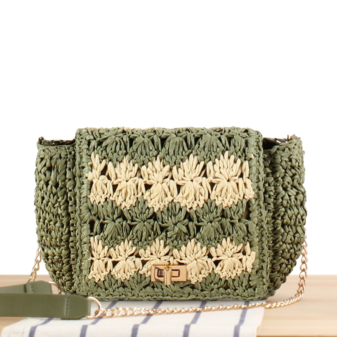 Shoulder bag made of handcrafted braided natural material with elegant closure Kalsten