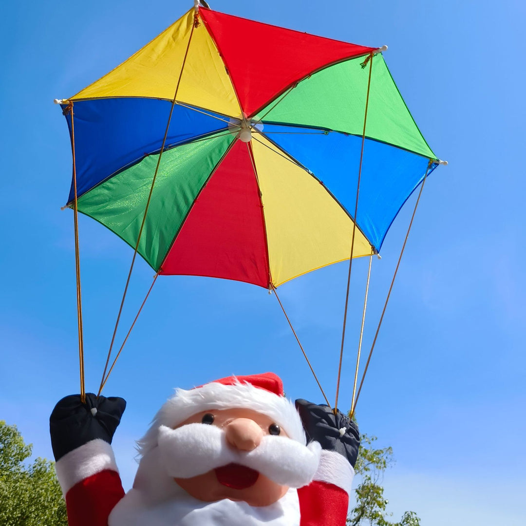 Inflatable Santa Claus figure with parachute
