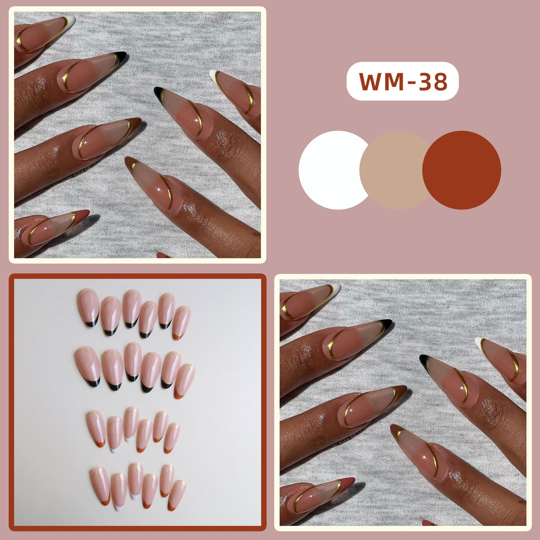 Elegant Stiletto Press-On Nail Set with Gold Accents