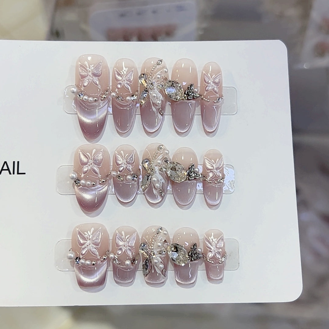 Deluxe Butterfly-Embellished Press-On Nail Set Kalsten