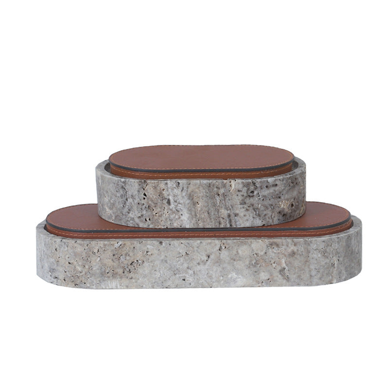 Leather and Stone Desk Organizer