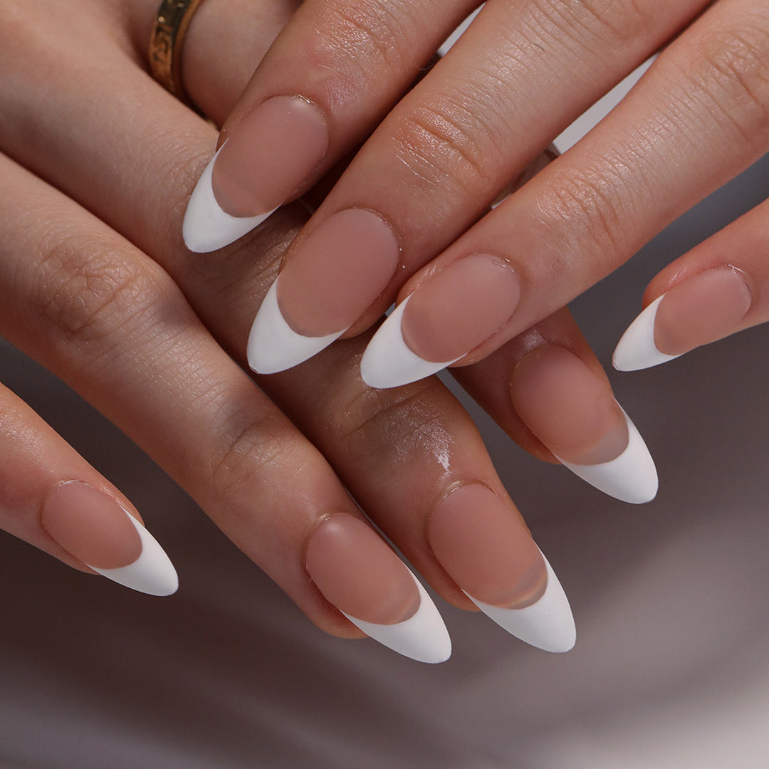 Artistic stiletto nails with elegant French design Kalsten