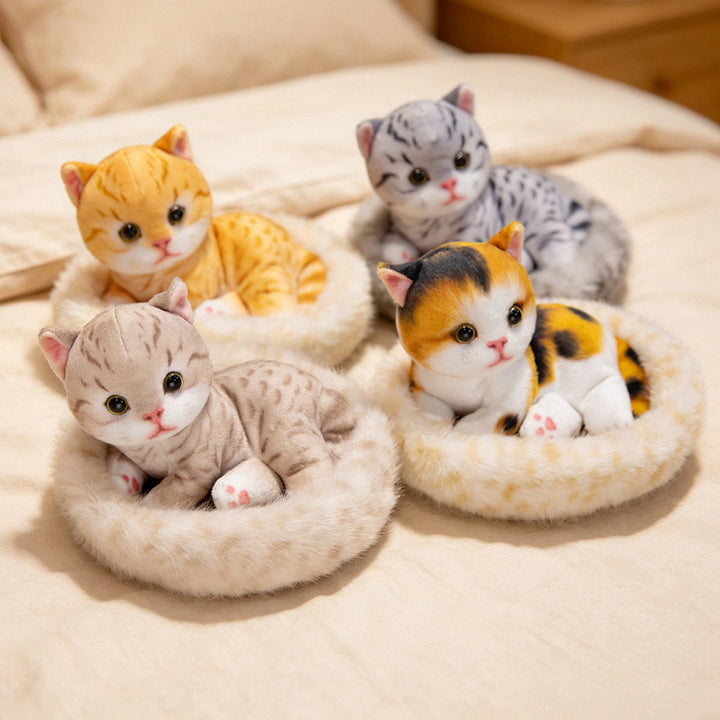 Mini Plush Calico Cat in Plush Cave Nest with Hanging Loop Kalsten