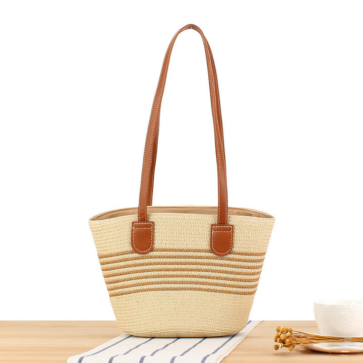 Handbag Made of High-Quality Raffia Fabric with Elegant Leather Handles Kalsten