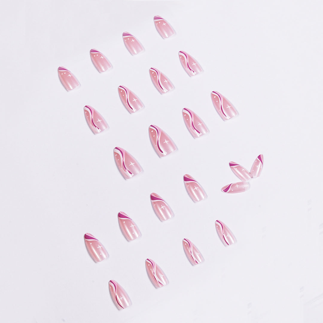 Elegant artistic nail extensions with delicate gradient and accented lines Kalsten