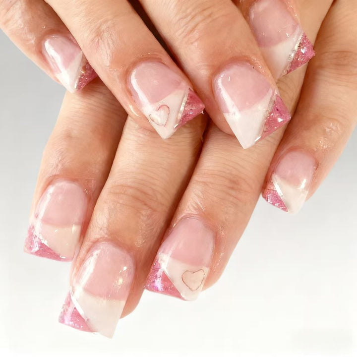Elegant Heart-Embellished Press-On Nail Set Kalsten