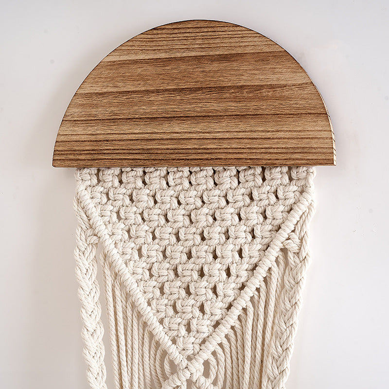 Decorative Macrame Wall Hanging with Wooden Accents Kalsten