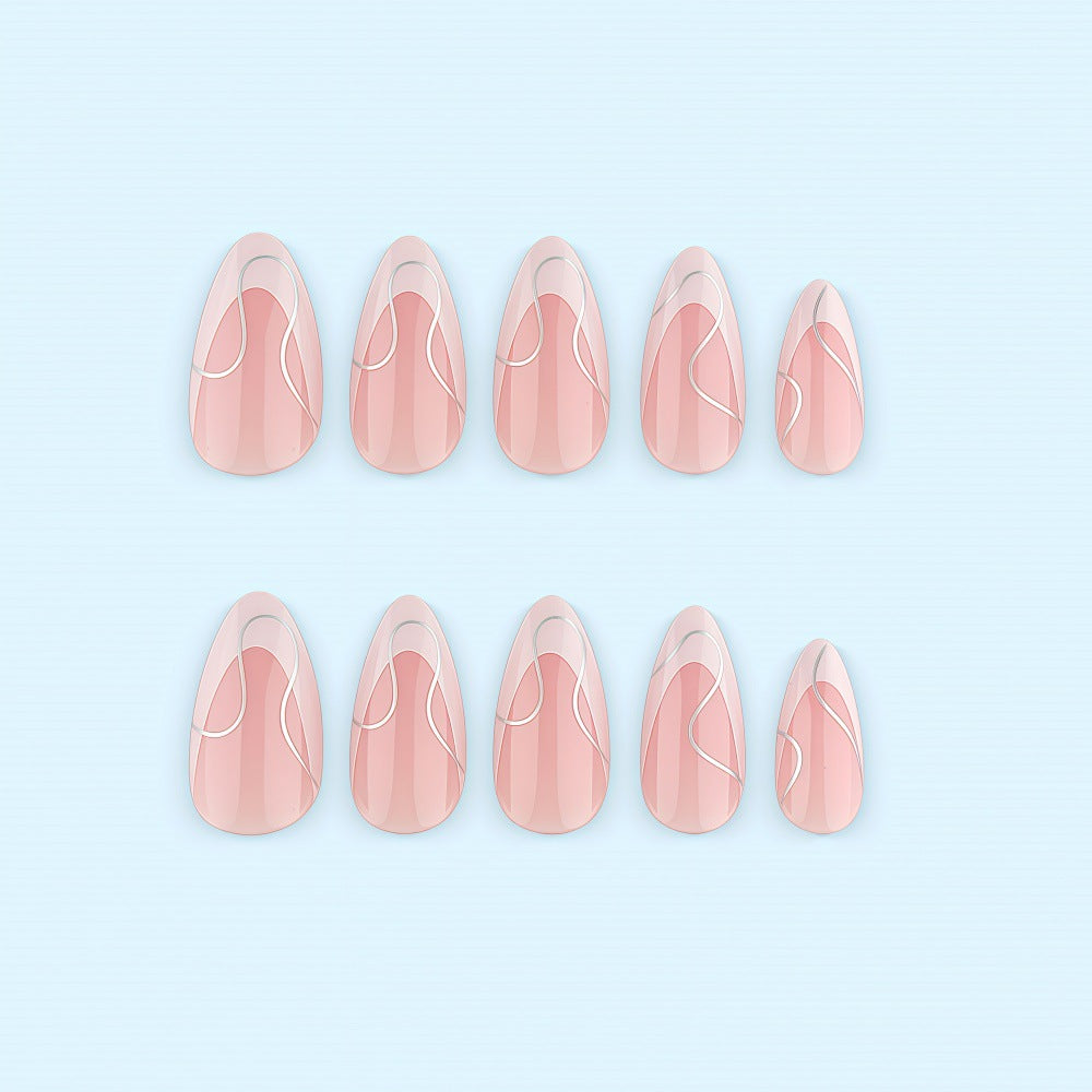 Artificial nails with elegant French design and curved accents Kalsten