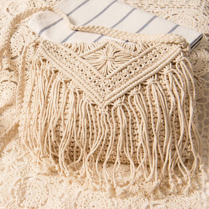 Macrame Handbag with Fringes and Adjustable Shoulder Strap Kalsten