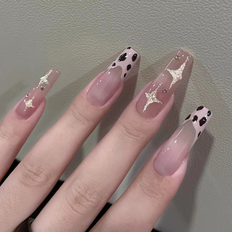 Artistic Press-On Nail Set with Leopard Print and Gold Accents Kalsten