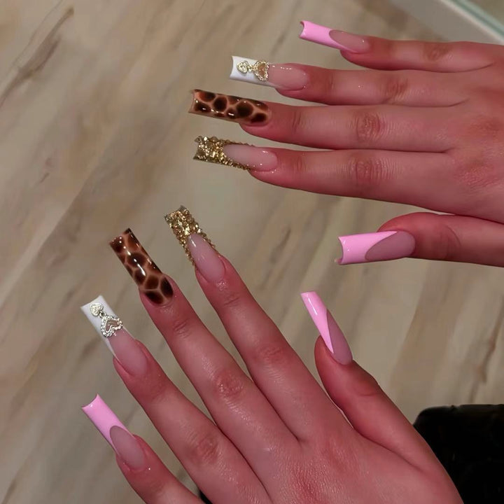 Glamorous Decorative Long Press-On Nails with Metallic Accents Kalsten