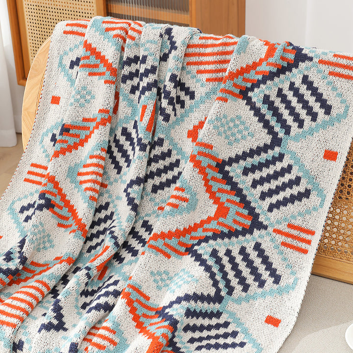 Women's Patterned Snuggle Blanket with Fringe and Geometric Design Kalsten