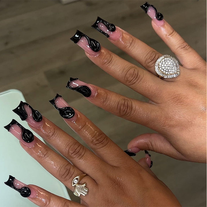 Artistic Gel Press-On Nail Set with Dripping Design kalsten
