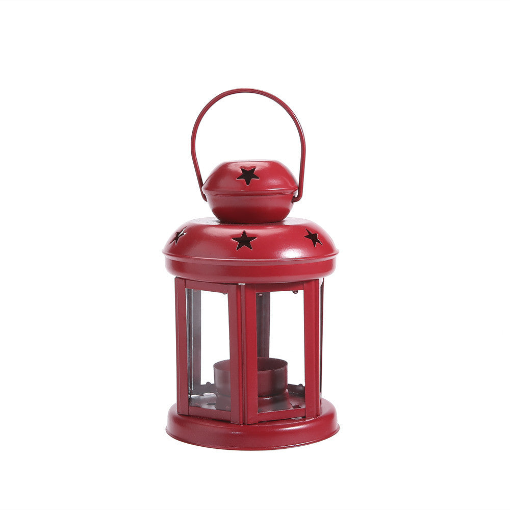 Hexagonal Glass-Paneled Metal Tealight Lantern with Star Vent Cutouts Kalsten