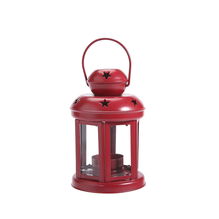 Hexagonal Glass-Paneled Metal Tealight Lantern with Star Vent Cutouts Kalsten